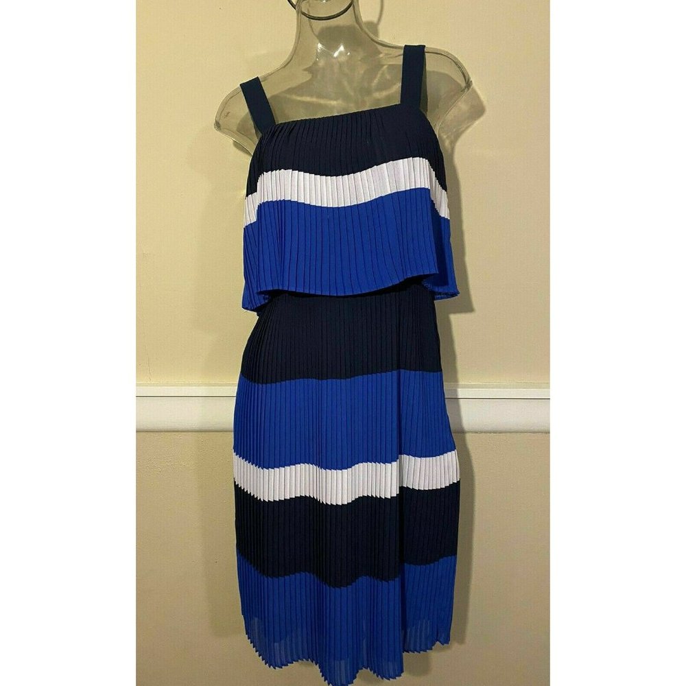 Michael Kors Striped Pleated Chiffon Tiered Dress